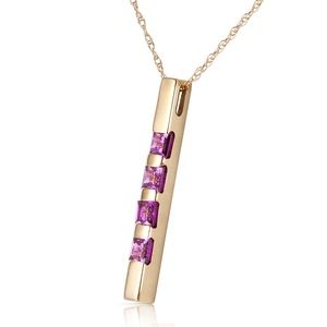 14K. SOLID GOLD NECKLACE BAR WITH NATURAL AMETHYST